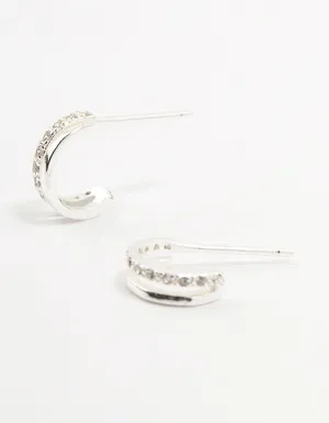 Sterling Silver Cubic Zirconia Double Hoop Earrings