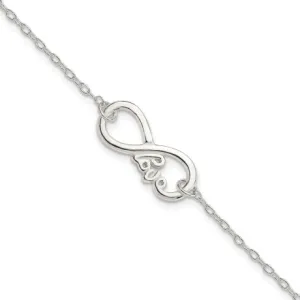 Sterling Silver Polished infinity Sign w/LOVE 7.5 inch Bracelet