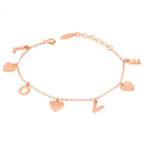 Sterling Silver Rose Gold Plated Love Charm 15.8 2.5cm Bracelet