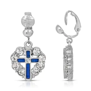 Symbols Of Faith Enamel Cross Crystal Heart Clip On Earrings