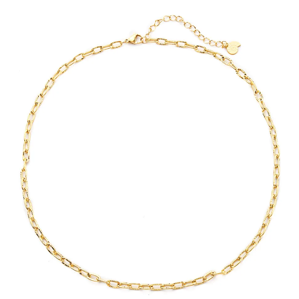 Textured Link Chain Necklace Gold