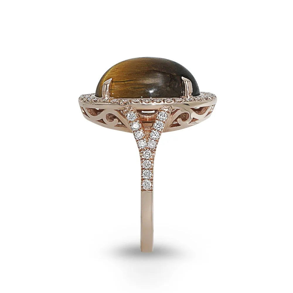 Tiger Eye and Diamond Ring