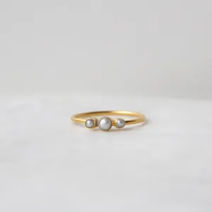 Tiny Graduated Three White Pearl in Gold Plated Brass Ring