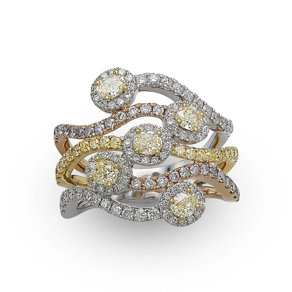 Tricolor Wavy Yellow Diamond Ring