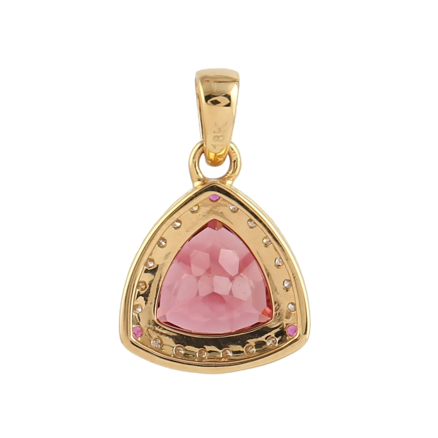 Trillion Ruby Pave Diamond Beautiful Pendant In 18k Yellow Gold Gift