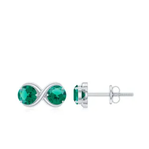 Two Stone Lab Grown Emerald Infinity Stud Earrings