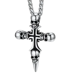 Vintage Skull Cross Necklace For Men Stainless Steel